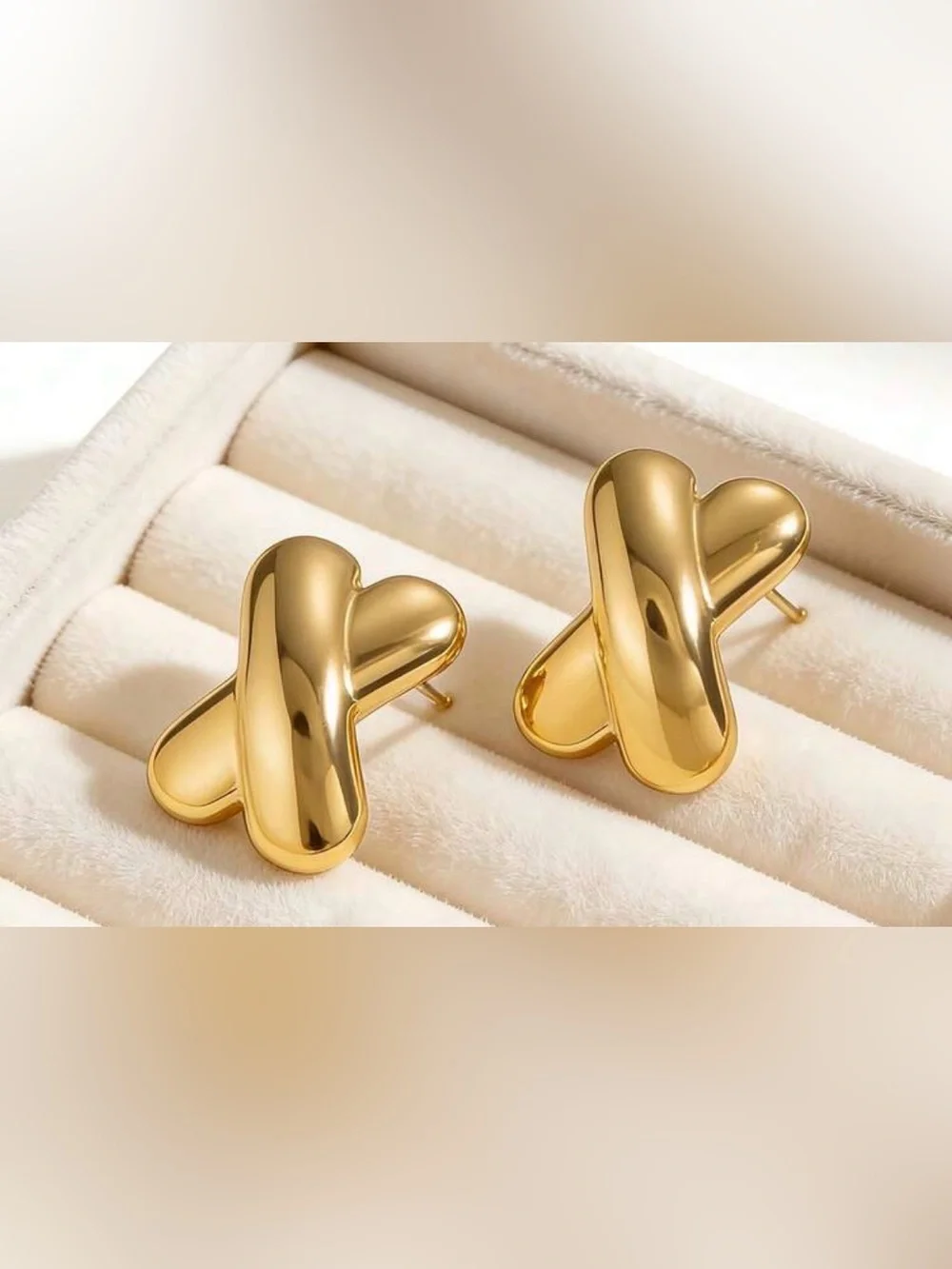 Polished Gold Cross-Loop Stud Earrings for Women